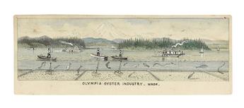 (WASHINGTON STATE.) [Lange, Edward; artist.] Olympia Oyster Industry / Wheat Conveyor on the Columbia River.